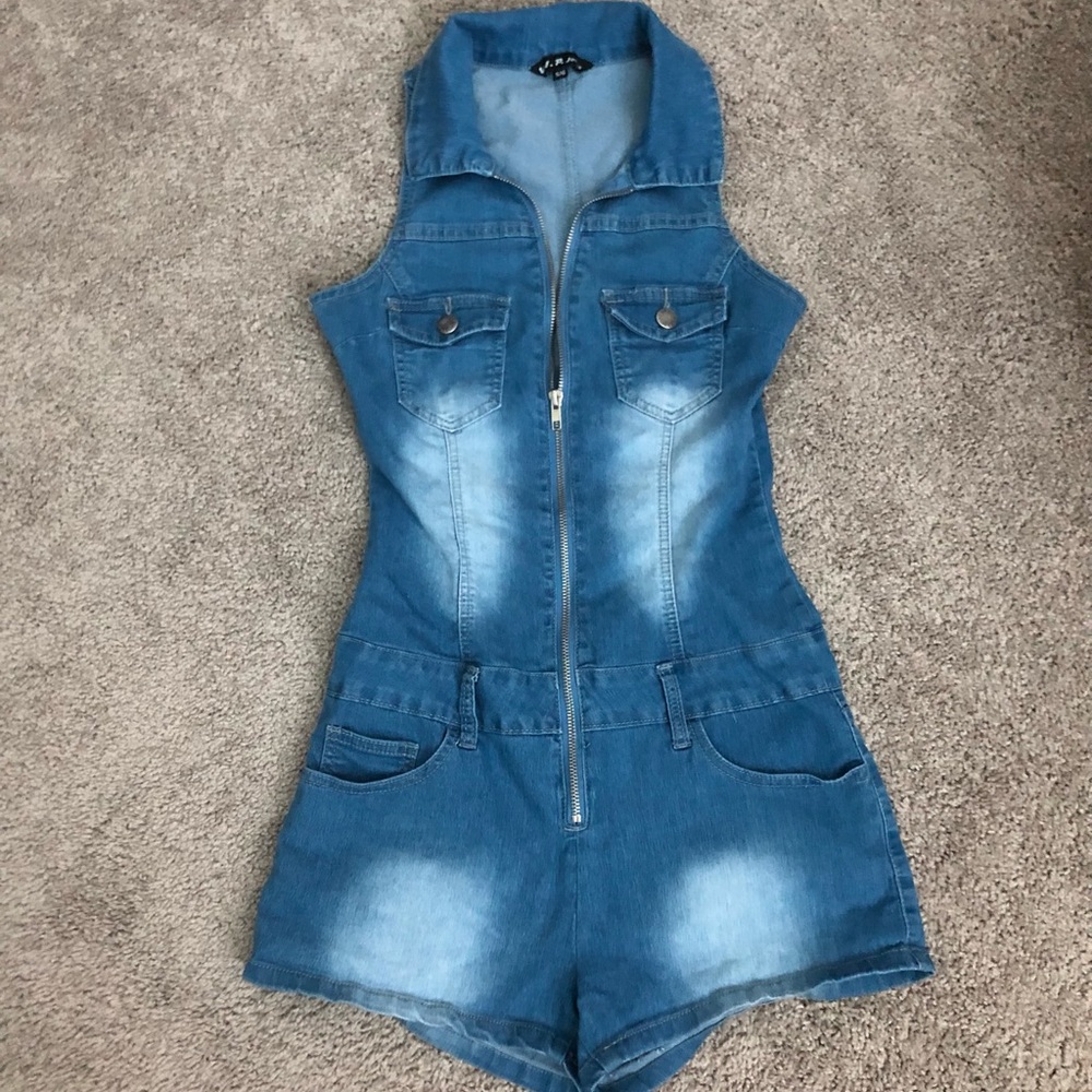 Y2K Jean Shorts Romper with Zipper